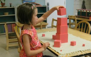  Montessori Teachers - A little girl with pink building blocks